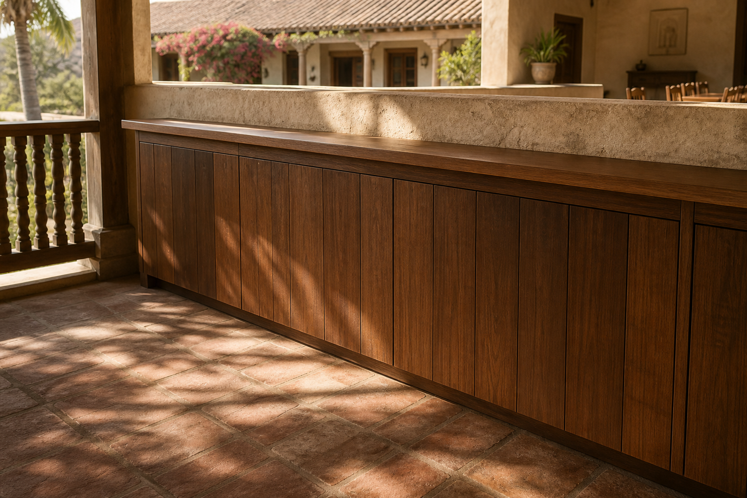 Fadior Soleil Balcony Suite with Lantern Rail Service Credenza — close-up of stainless steel finish and hardware detail