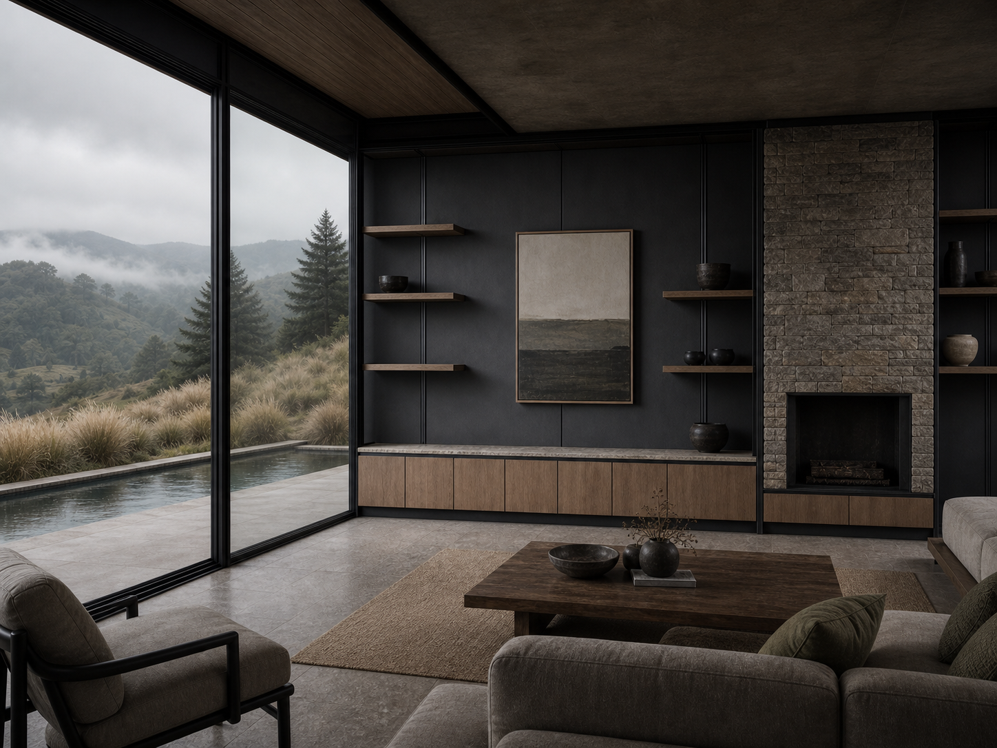 Fadior Zenith Living Room Suite with Low-Sill Art Ledge — interior room context showing cabinet integration