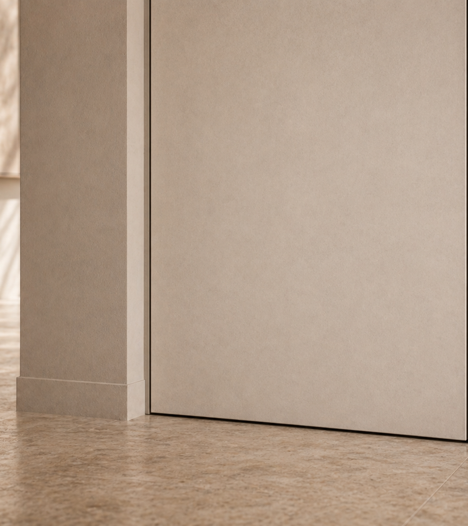 Fadior Alabaster Interior Door Suite with Shadow Reveal Pivot Pair — close-up of stainless steel finish and hardware detail