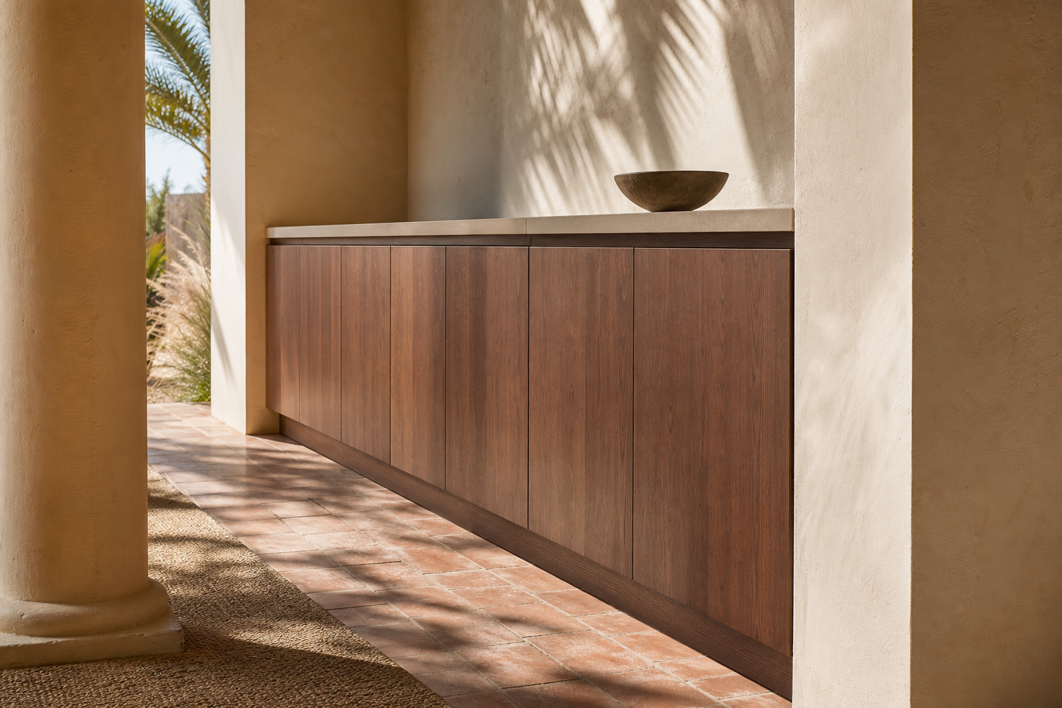 Fadior Atelier Kitchen Suite with Ipe Courtyard Breakfast Wall — close-up of stainless steel finish and hardware detail