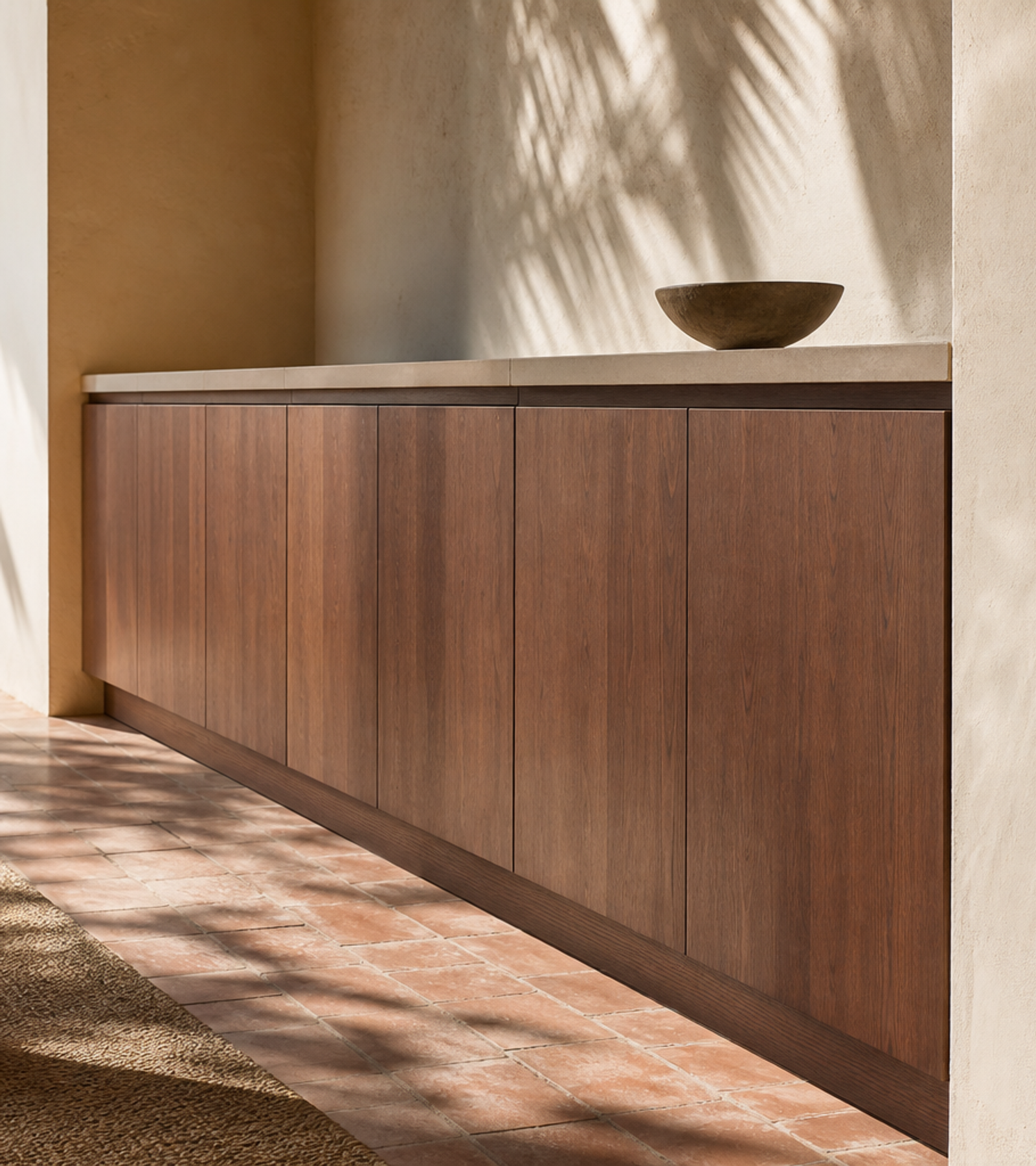 Fadior Atelier Kitchen Suite with Ipe Courtyard Breakfast Wall — close-up of stainless steel finish and hardware detail