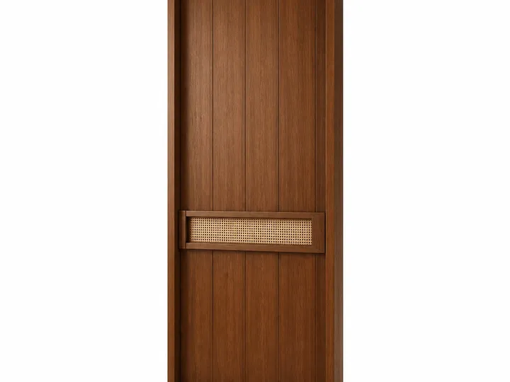 Fadior Alabaster Interior Door Suite with Rationalist Rail Pivot Door — 304 stainless steel interior door system, front view