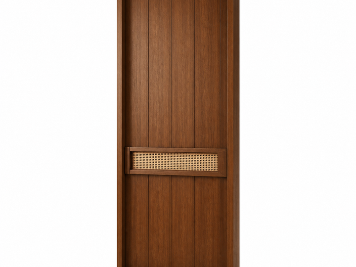 Fadior Alabaster Interior Door Suite with Rationalist Rail Pivot Door — 304 stainless steel interior door system, front view