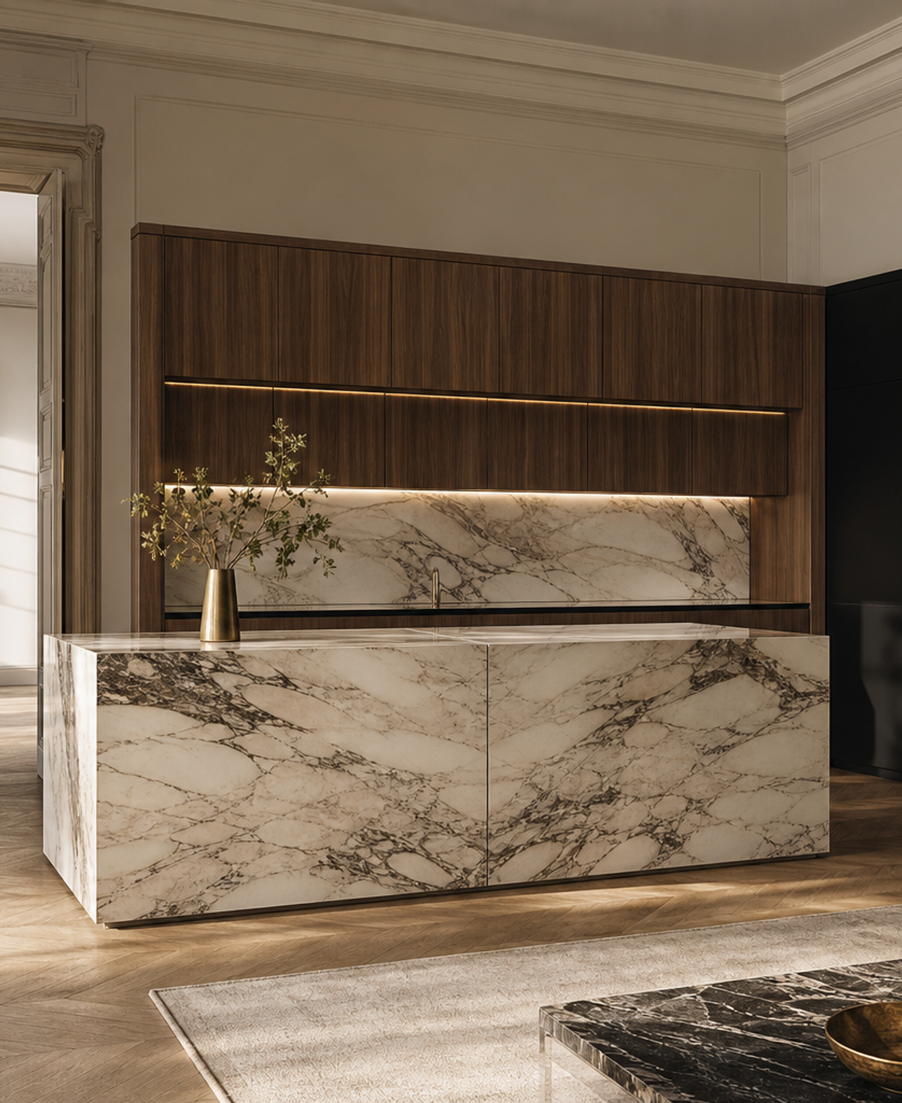 Fadior Atelier Floating Profile Pantry Wall — 304 stainless steel kitchen system, front view