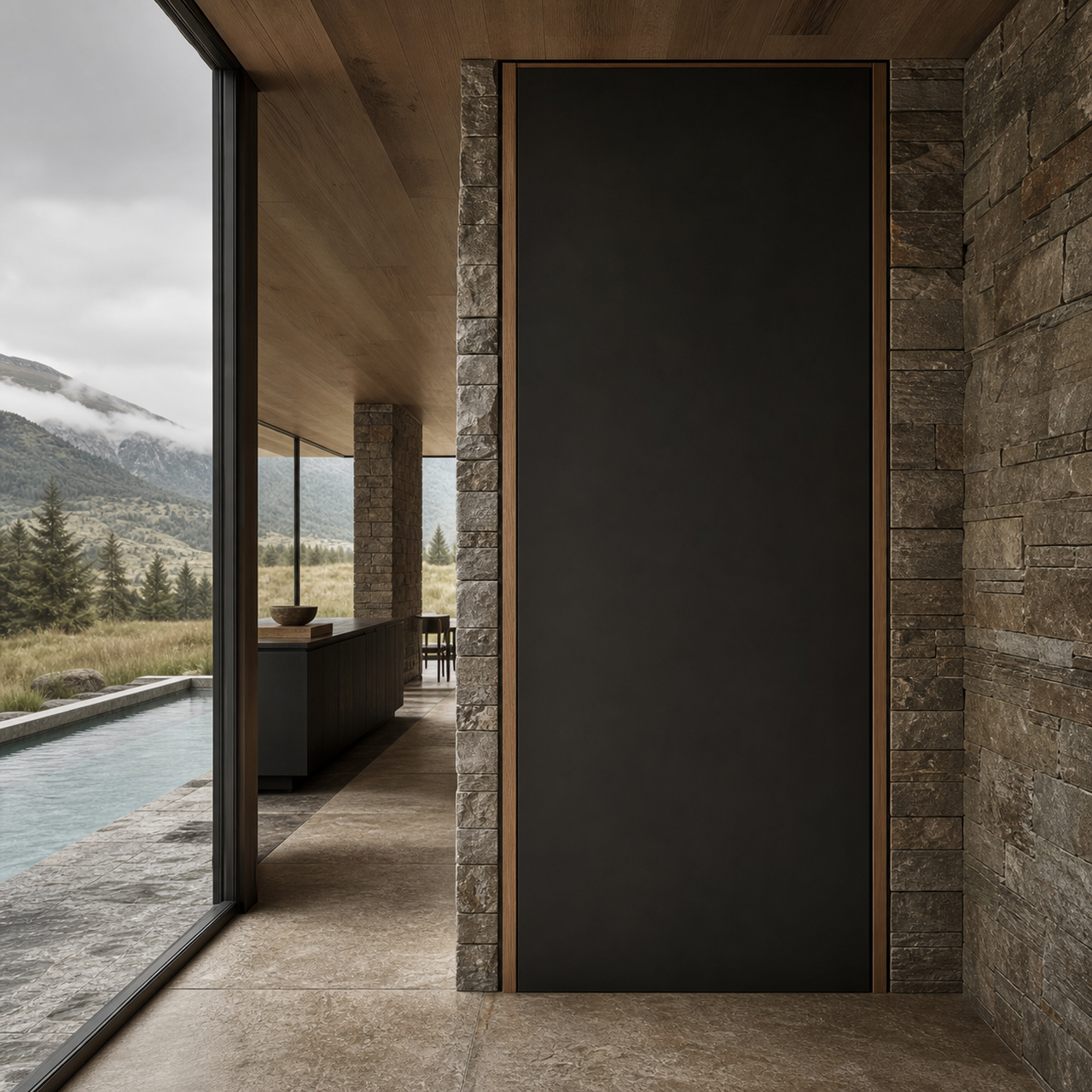 Fadior Alabaster Interior Door Suite with Linear Service Axis Door — 304 stainless steel interior door system, front view
