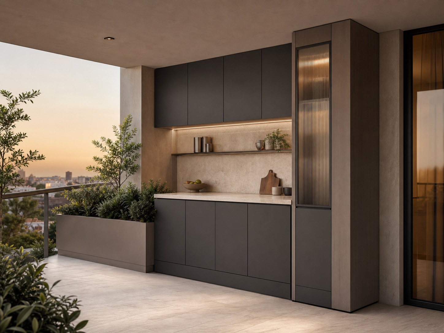 Fadior Dusk Balcony Suite with Breeze Pantry Niche — interior room context showing cabinet integration