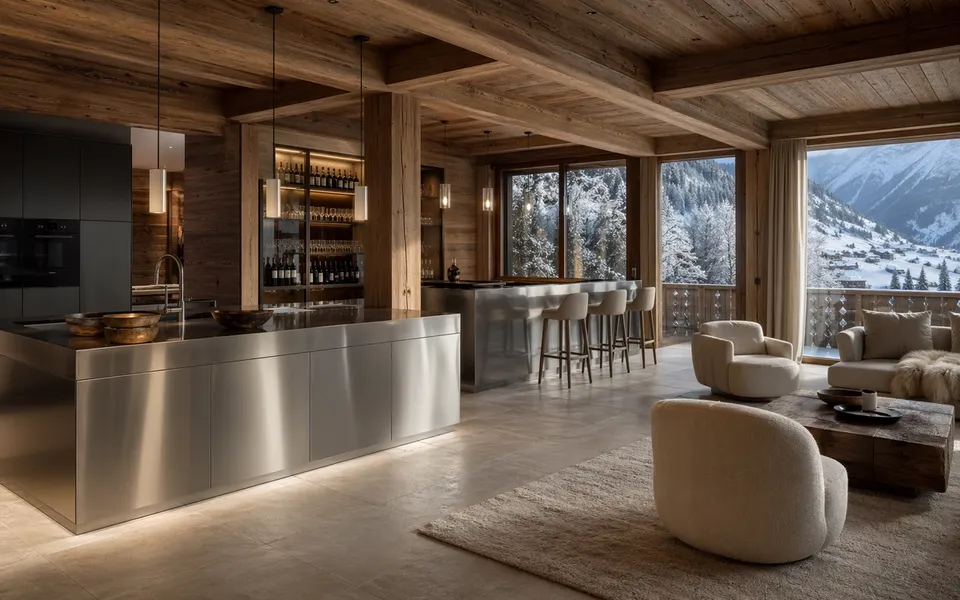 Swiss Alpine Lodge — proyecto Fadior con mobiliario en acero inoxidable 304