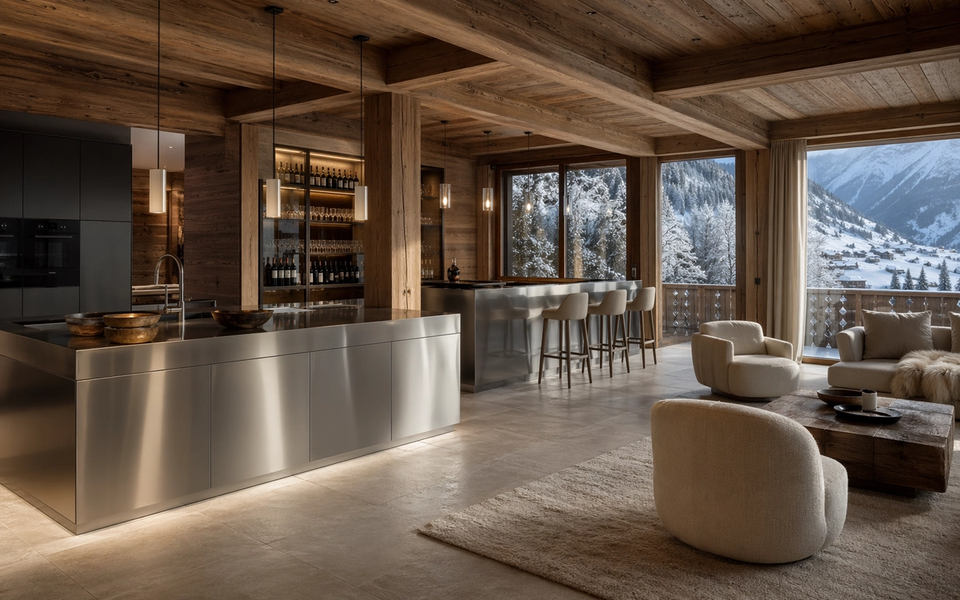 Fadior Swiss Alpine Lodge — 304 stainless steel kitchen system, architectural view