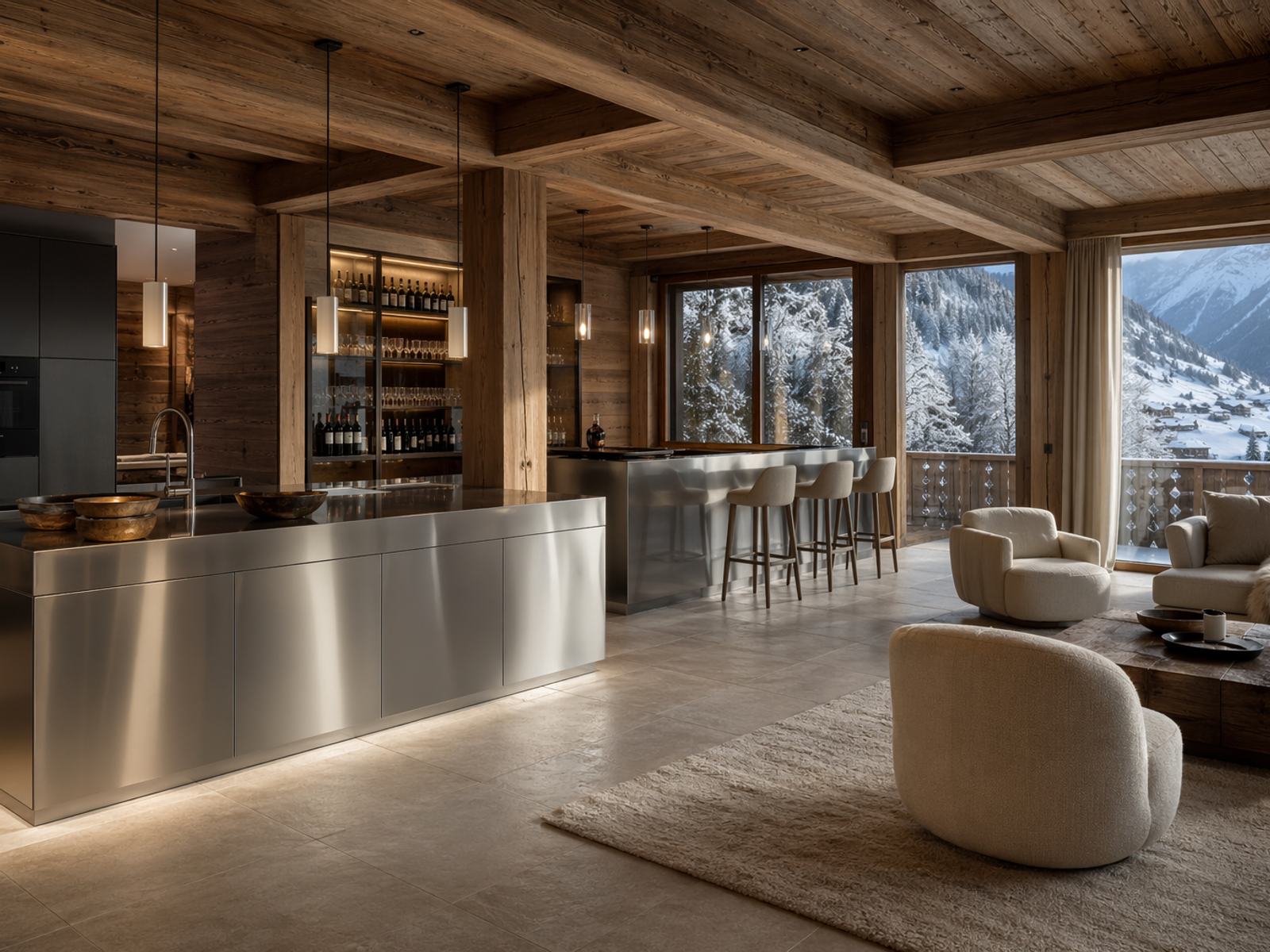 Fadior Swiss Alpine Lodge — 304 stainless steel kitchen system, architectural view