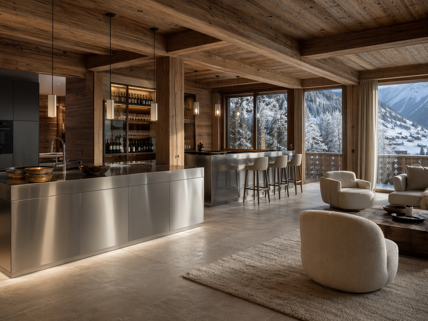 Fadior Swiss Alpine Lodge — 304 stainless steel kitchen system, architectural view