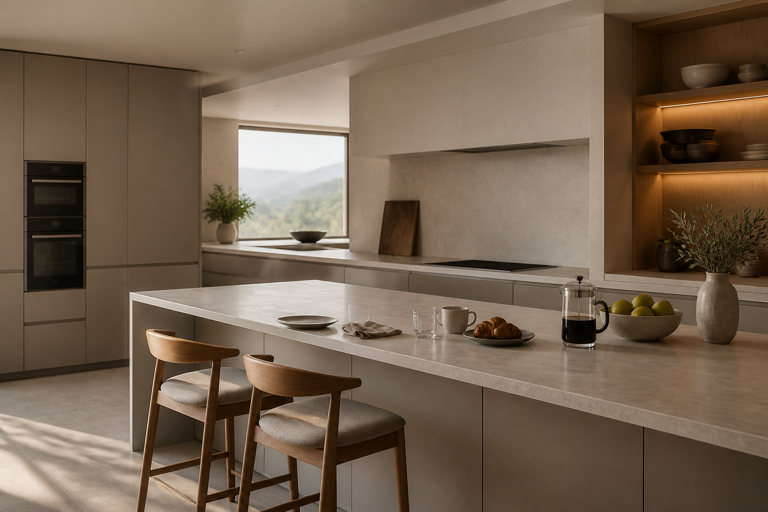 Fadior Meridian Kitchen Suite with Architectural Datum Island — lifestyle setting with natural light and residential styling