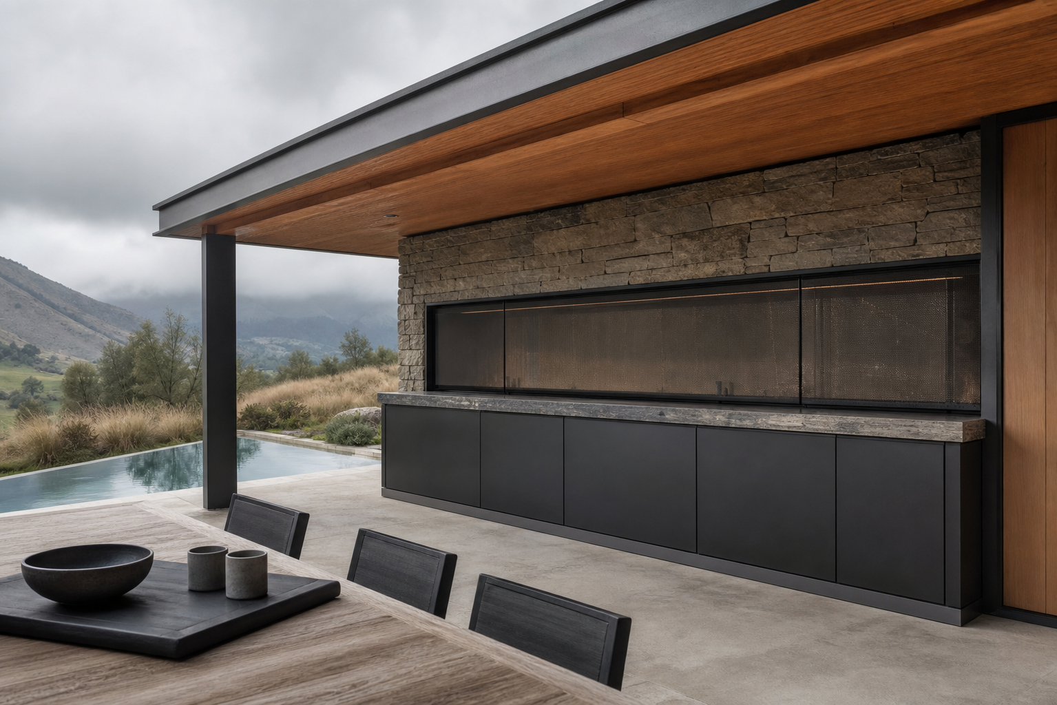 Fadior Vantage Outdoor Kitchen Suite with Quartz Vein Grill Gallery — lifestyle setting with natural light and residential