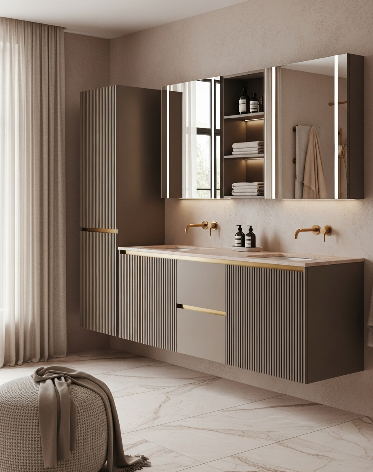Fadior Acqua Vanity Suite — interior room context showing cabinet integration