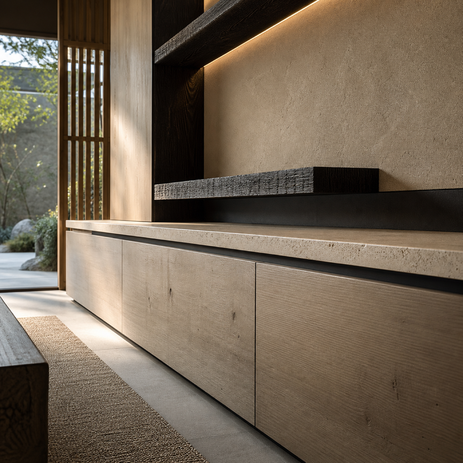 Fadior Silvan Living Room Suite with Quiet Console Horizon — close-up of stainless steel finish and hardware detail