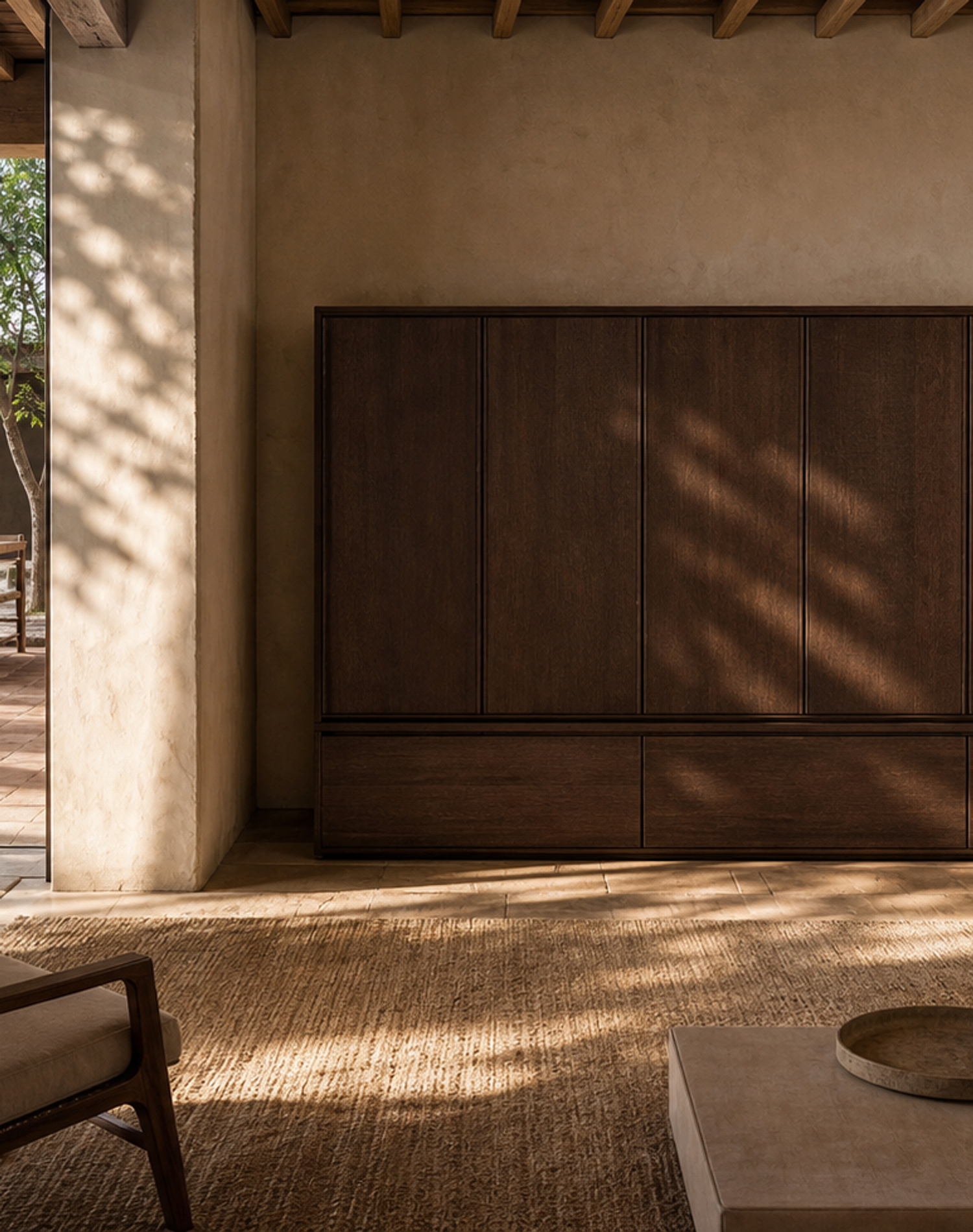 Fadior Patina Living Room Suite with Certified Oak Library Console — lifestyle setting with natural light and residential