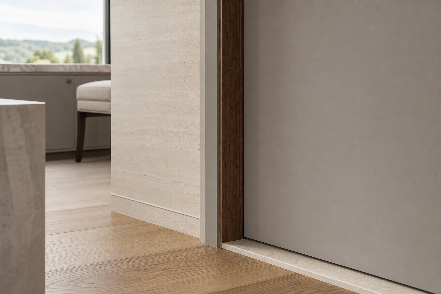 Fadior Alabaster Interior Door Suite with Chamfered Jamb Gallery Door — close-up of stainless steel finish and hardware