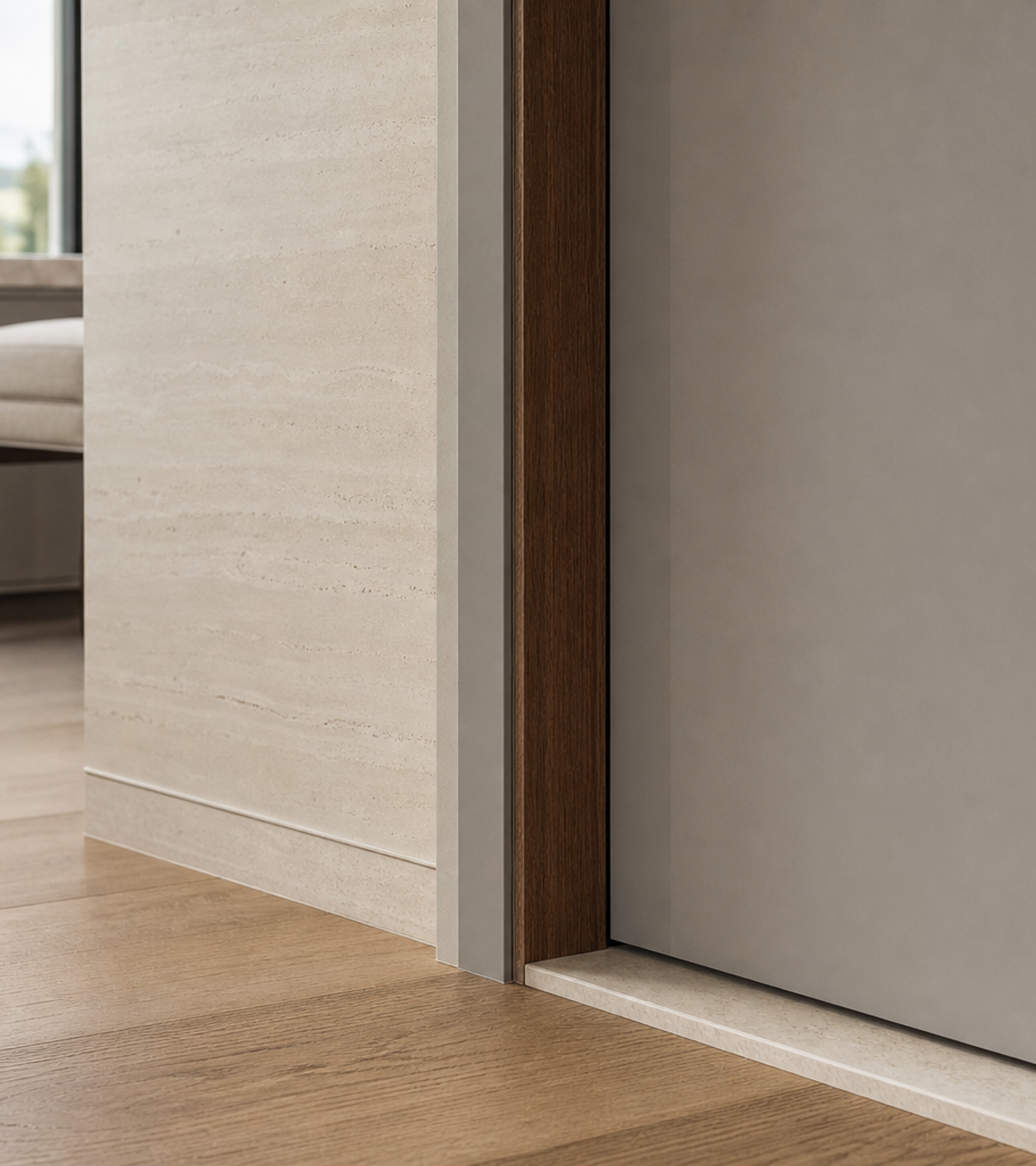 Fadior Alabaster Interior Door Suite with Chamfered Jamb Gallery Door — close-up of stainless steel finish and hardware