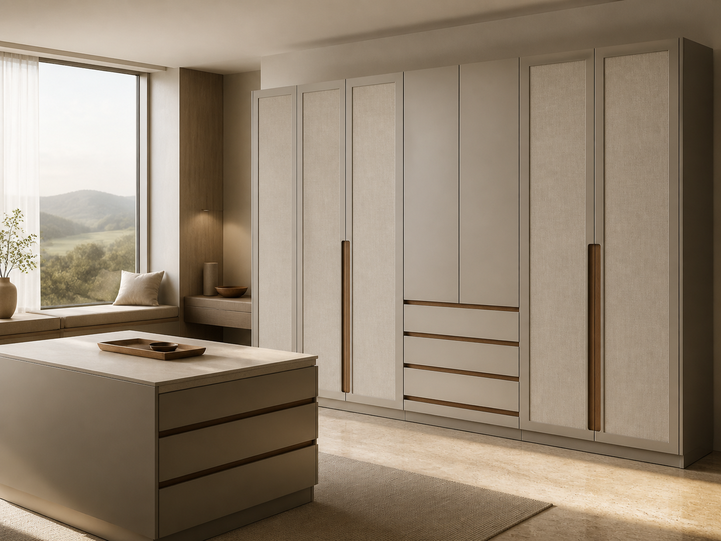 Suite de Armario Onyx con Pasaje de Relojes en Roble perspectiva interior
