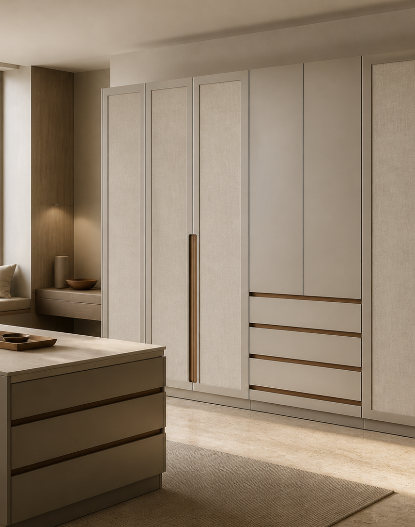 Fadior Onyx Wardrobe Suite with Oak Watch Passage — interior room context showing cabinet integration