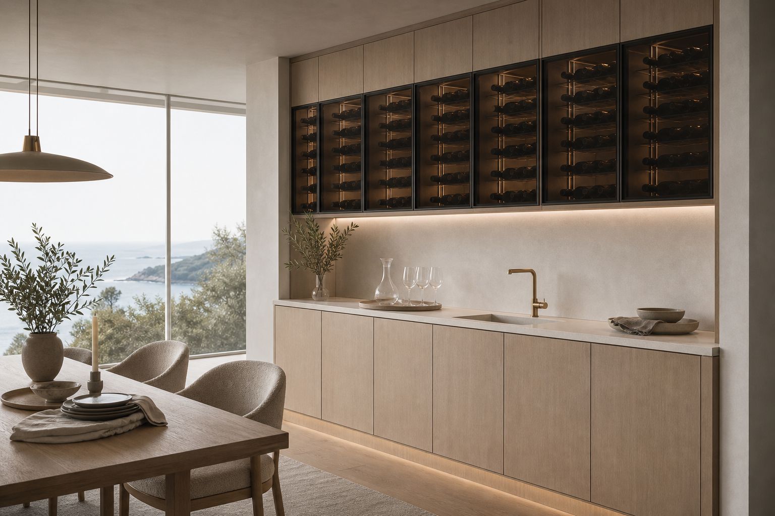 Fadior Cru Architectural Cellar Service Wall — lifestyle setting with natural light and residential styling