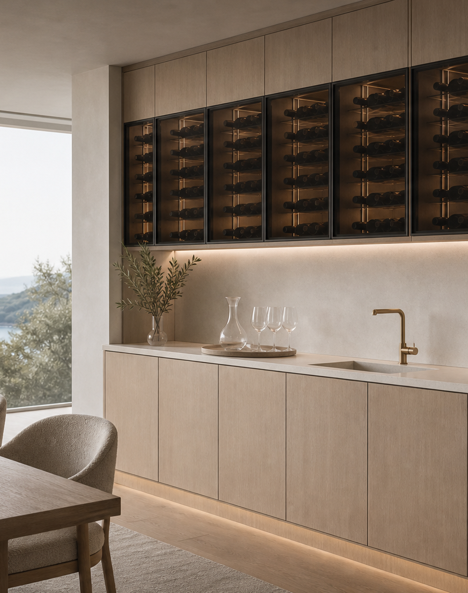 Fadior Cru Architectural Cellar Service Wall — lifestyle setting with natural light and residential styling
