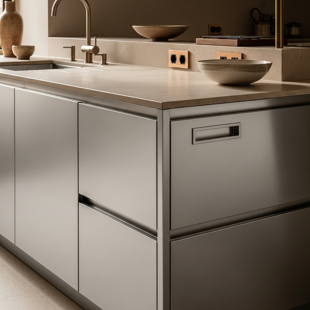 Fadior Paris Michelin-Star Commercial Kitchen — close-up of stainless steel finish and hardware detail