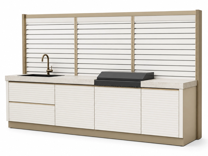 Fadior Horizon Outdoor Kitchen Suite with Coastal Panel Screen Prep Wall — 304 stainless steel outdoor kitchen system,