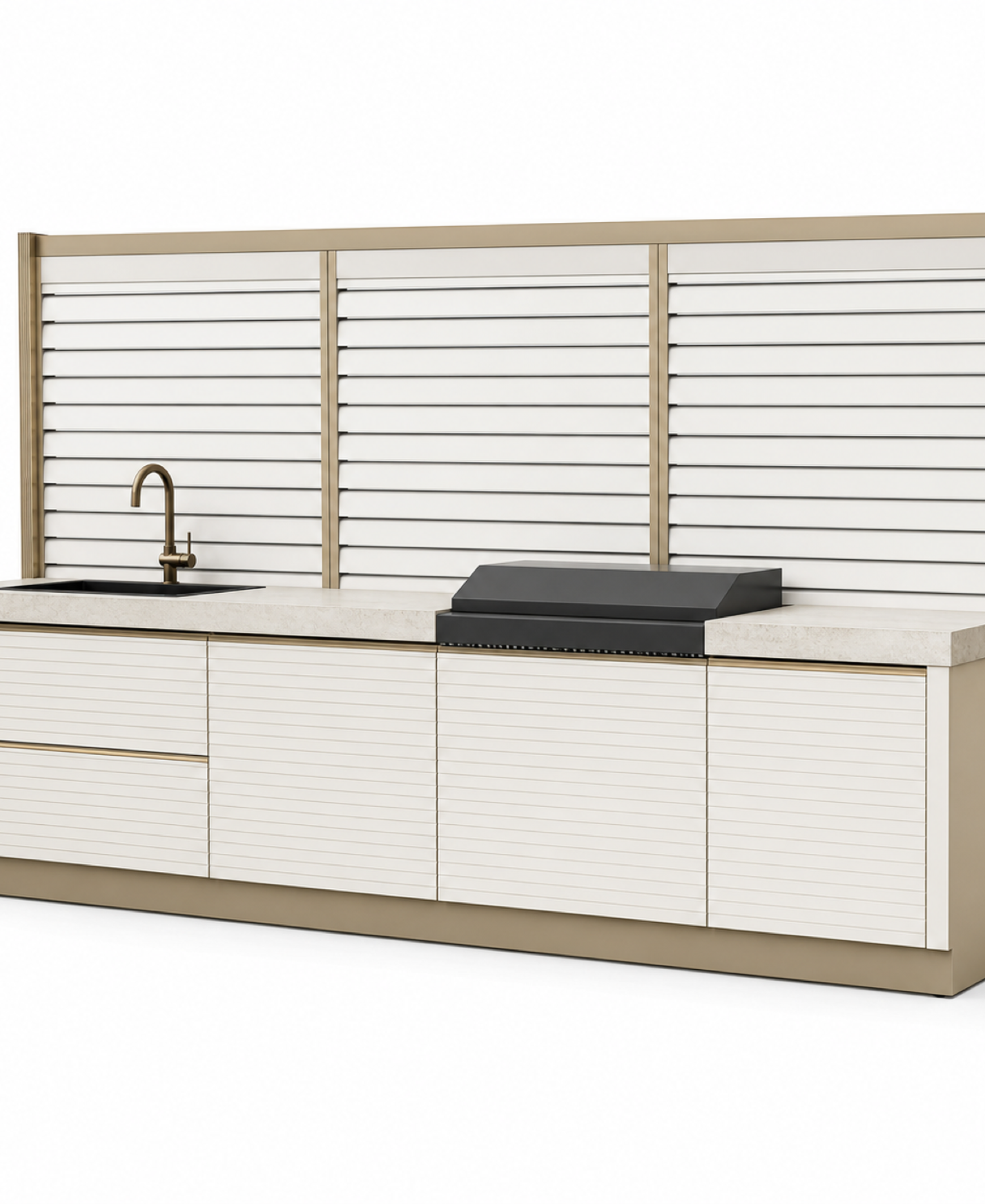Fadior Horizon Outdoor Kitchen Suite with Coastal Panel Screen Prep Wall — 304 stainless steel outdoor kitchen system,
