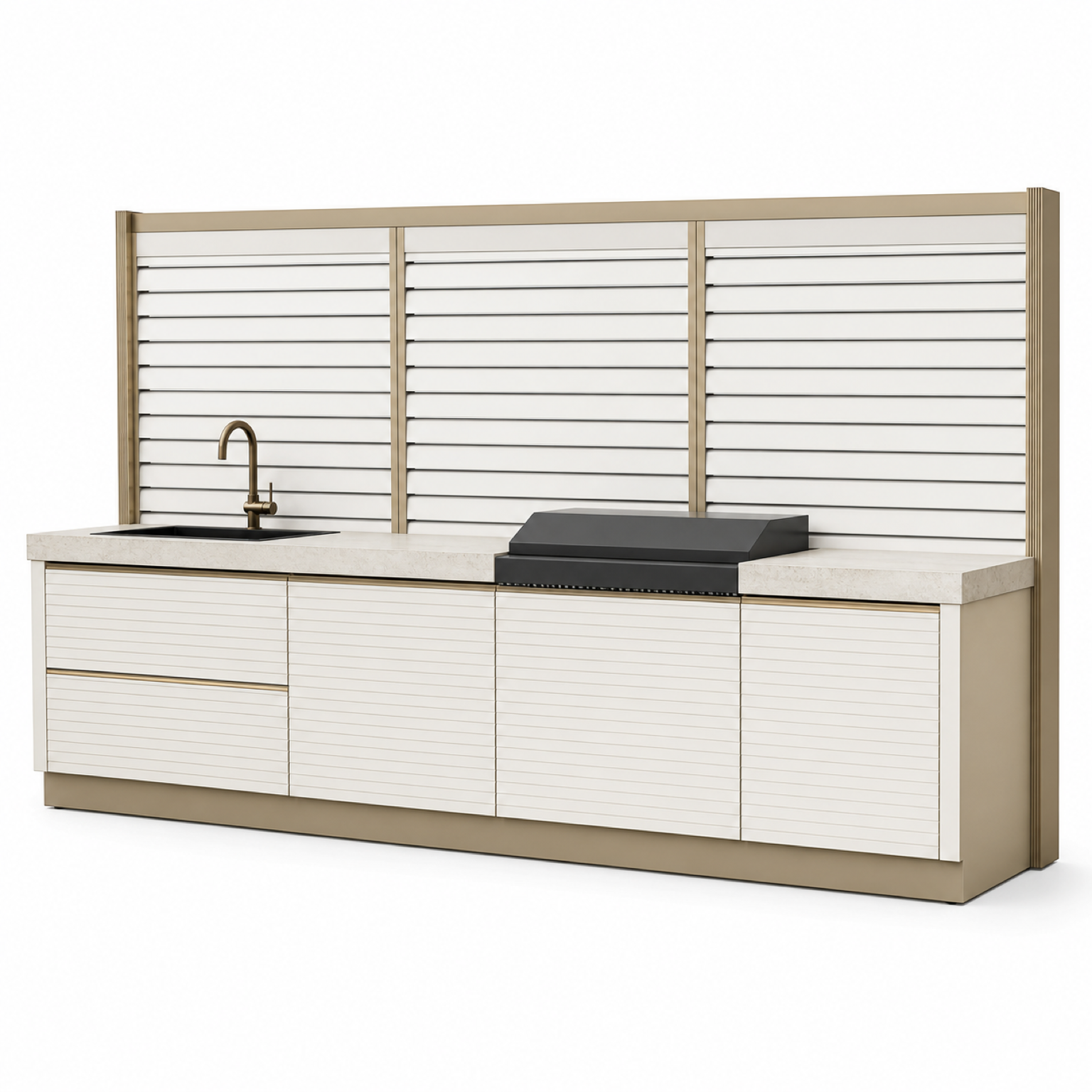 Fadior Horizon Outdoor Kitchen Suite with Coastal Panel Screen Prep Wall — 304 stainless steel outdoor kitchen system,