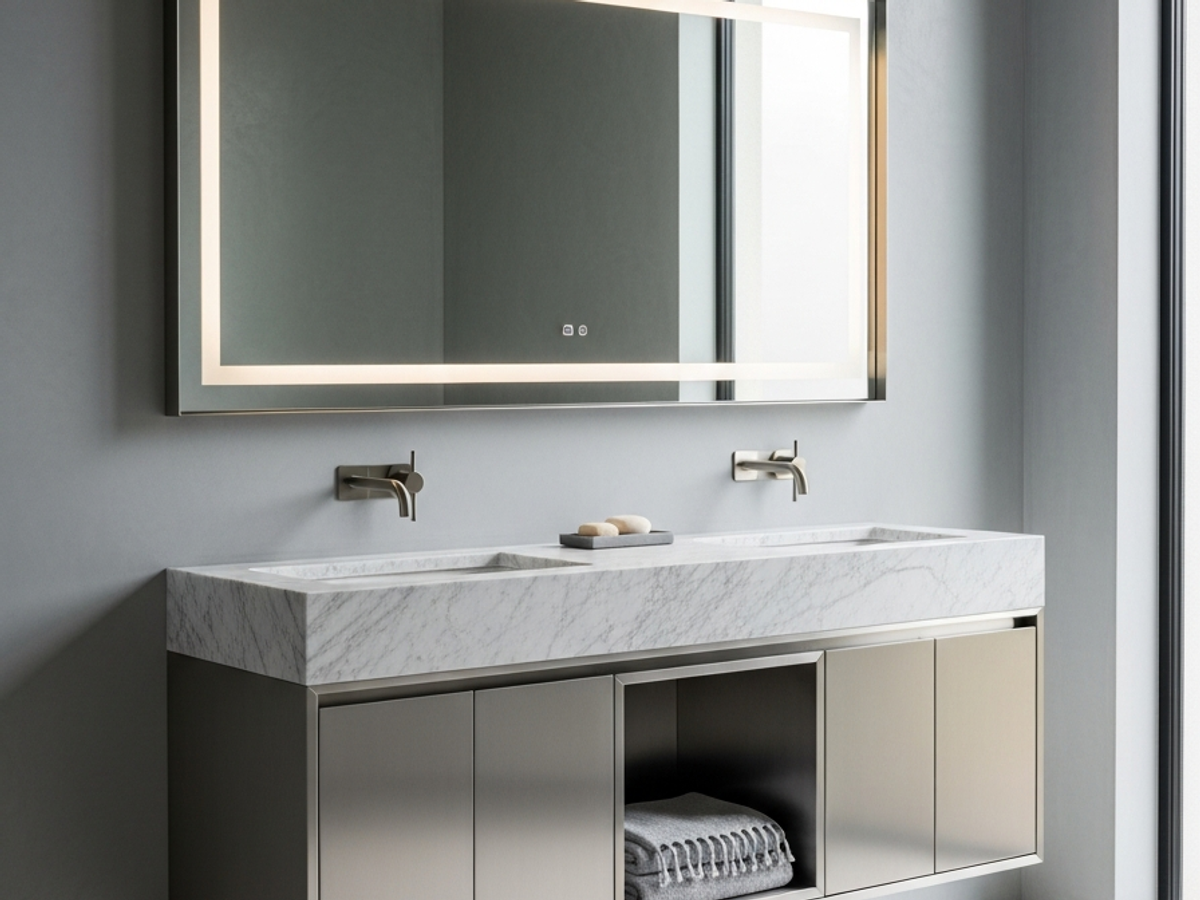 Fadior Acqua Bath and Vanity Suite — 304 stainless steel bath and vanity system, front view