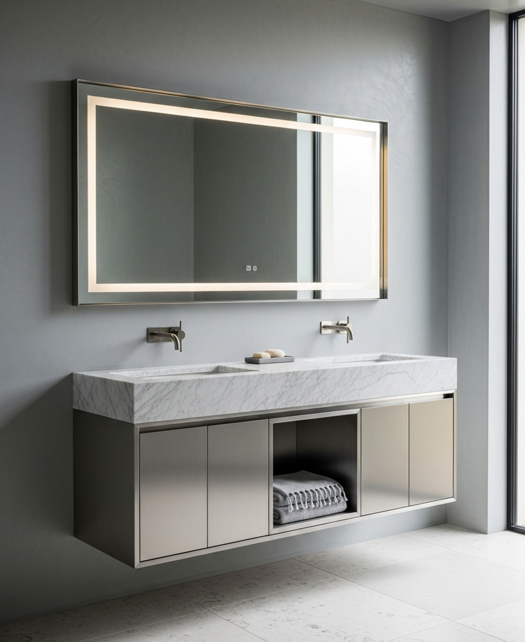 Fadior Acqua Bath and Vanity Suite — 304 stainless steel bath and vanity system, front view