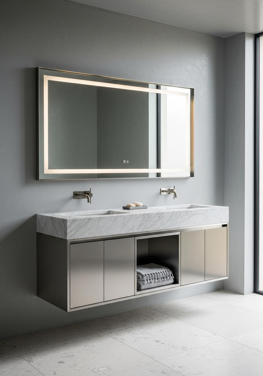 Fadior Acqua Bath and Vanity Suite — 304 stainless steel bath and vanity system, front view