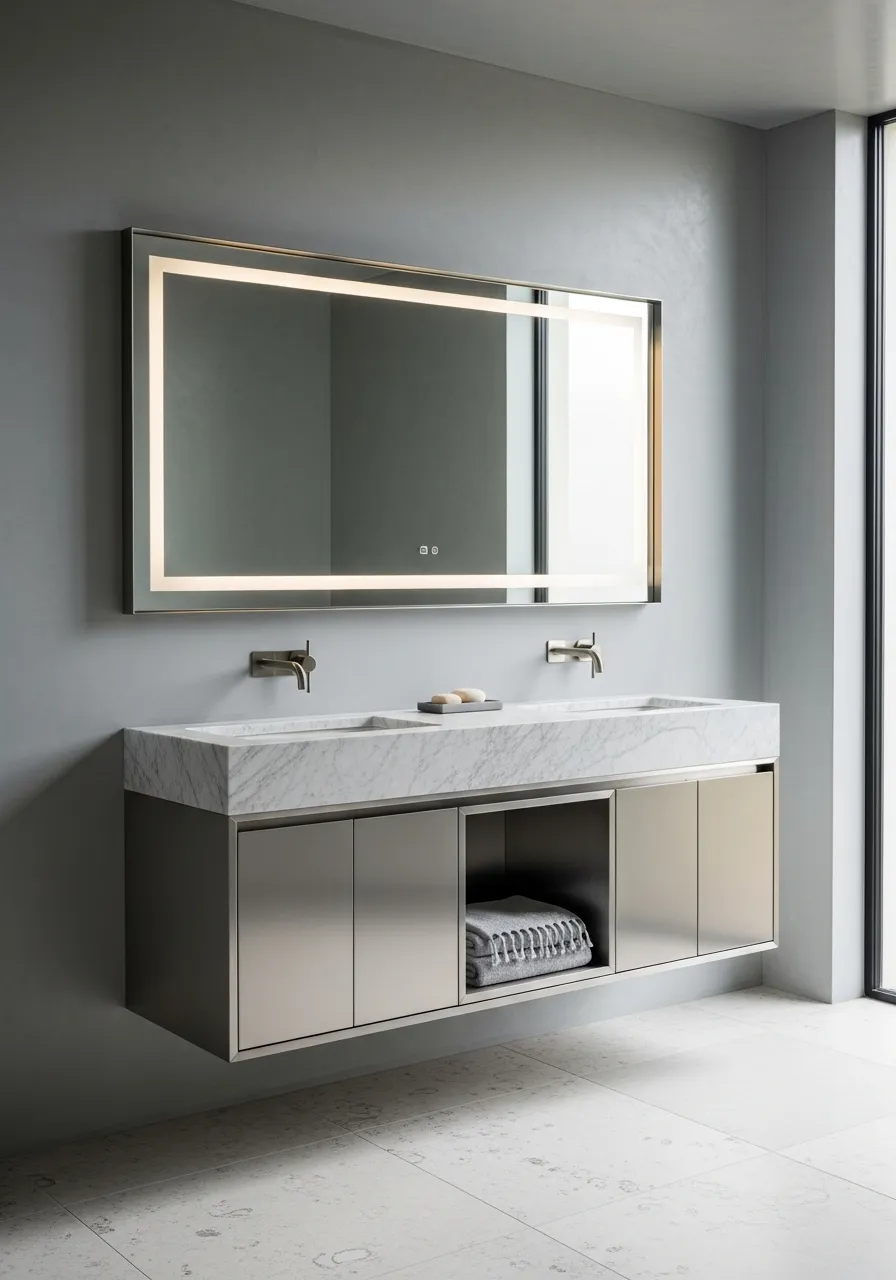Fadior Acqua Bath and Vanity Suite — 304 stainless steel bath and vanity system, front view