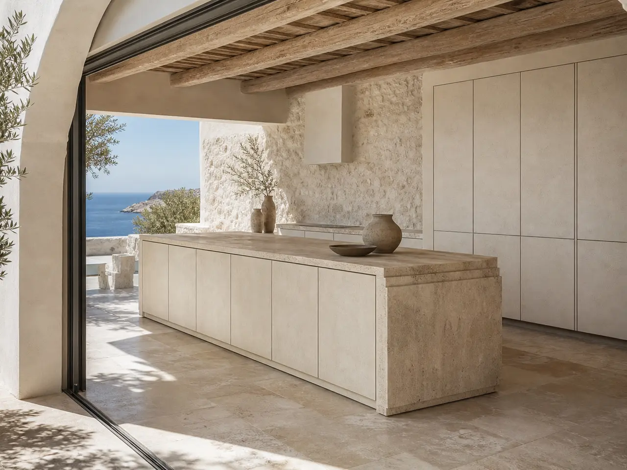 Fadior Meridian Kitchen Suite with Mosaic Threshold Island — 304 stainless steel kitchen system, front view