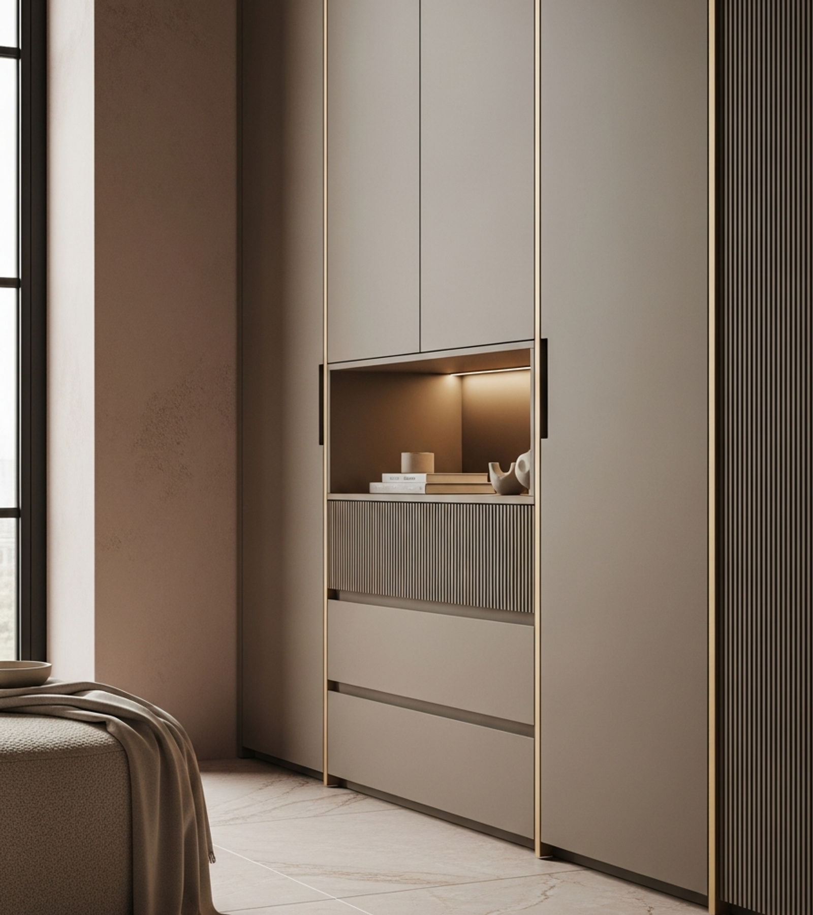 Fadior Brera Wardrobe Suite — close-up of stainless steel finish and hardware detail