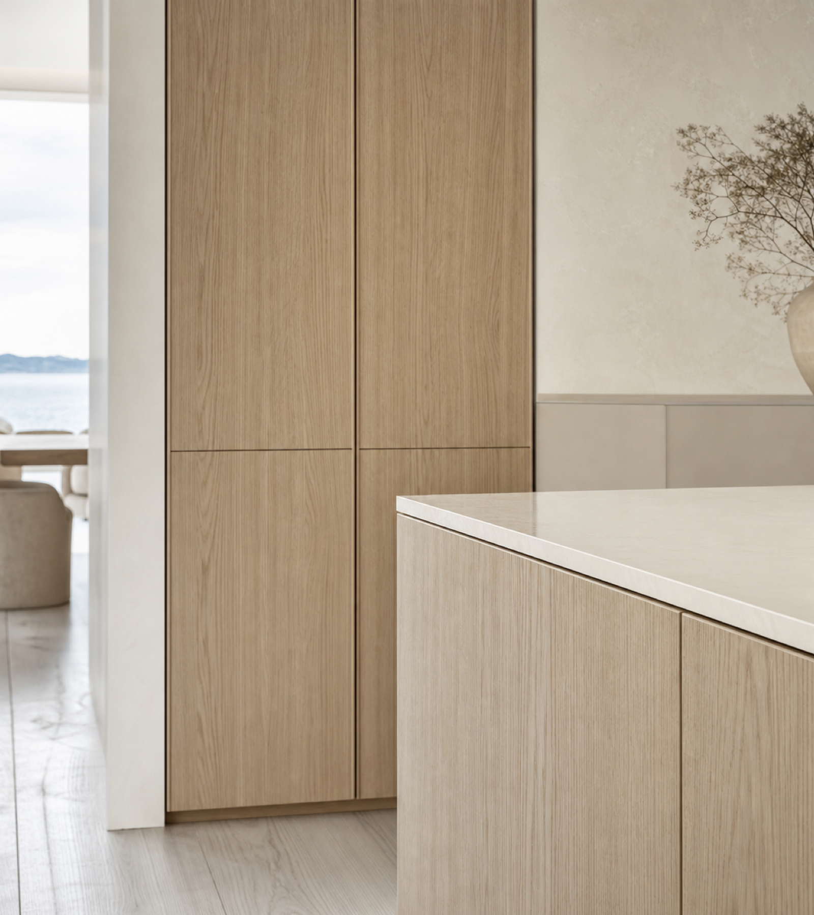 Fadior Terrena Kitchen Suite with Linen Prep Gallery — close-up of stainless steel finish and hardware detail