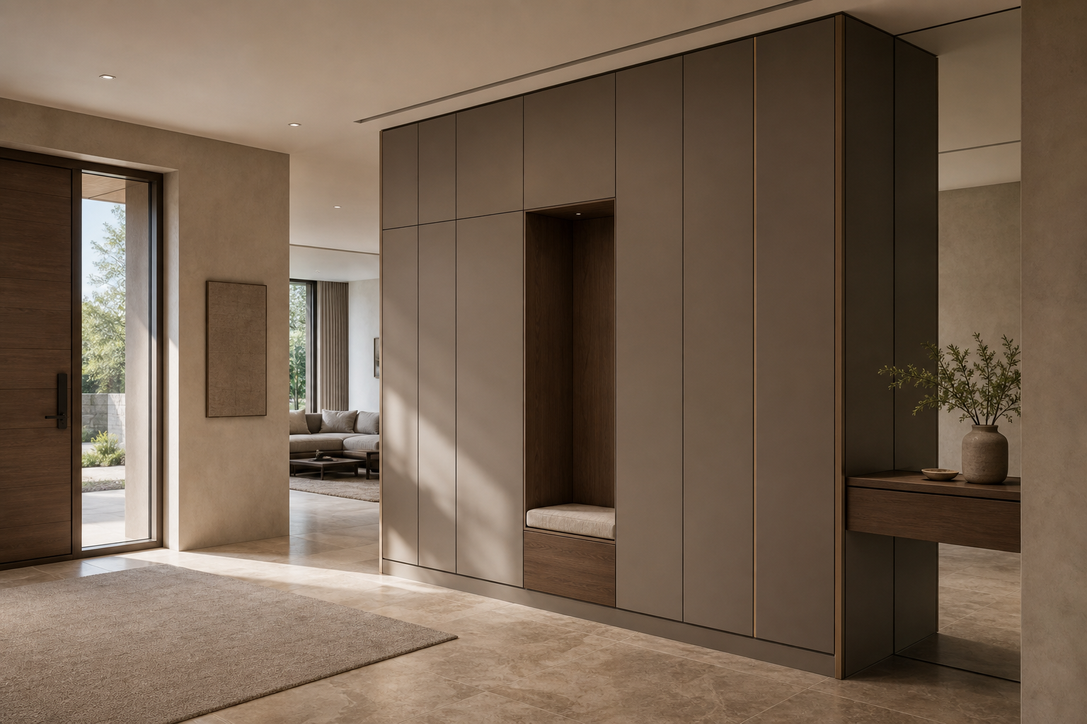 Fadior Savile Entryway Suite with Precision Arrival Wall — interior room context showing cabinet integration