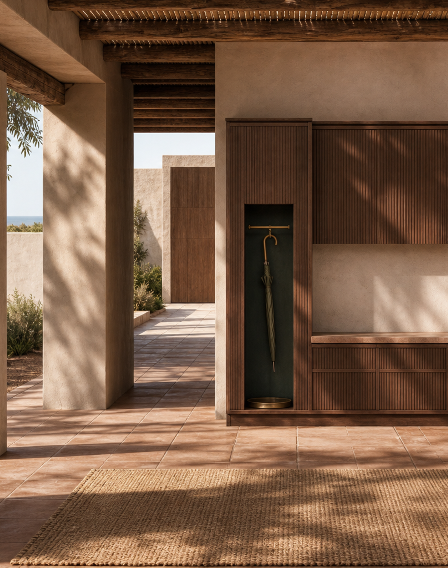 Fadior Loggia Entryway Suite with Umbrella Shadow Niche — interior room context showing cabinet integration