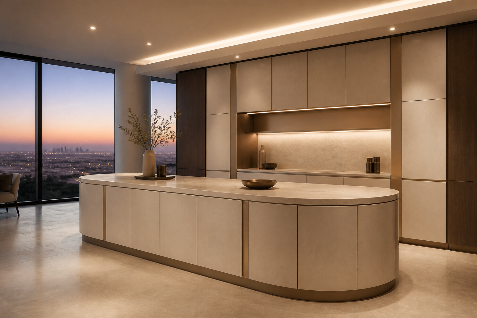Fadior Solace Kitchen Suite with Tactile Curve Island — 304 stainless steel kitchen system, front view
