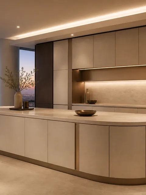 Fadior Solace Kitchen Suite with Tactile Curve Island — 304 stainless steel kitchen system, front view