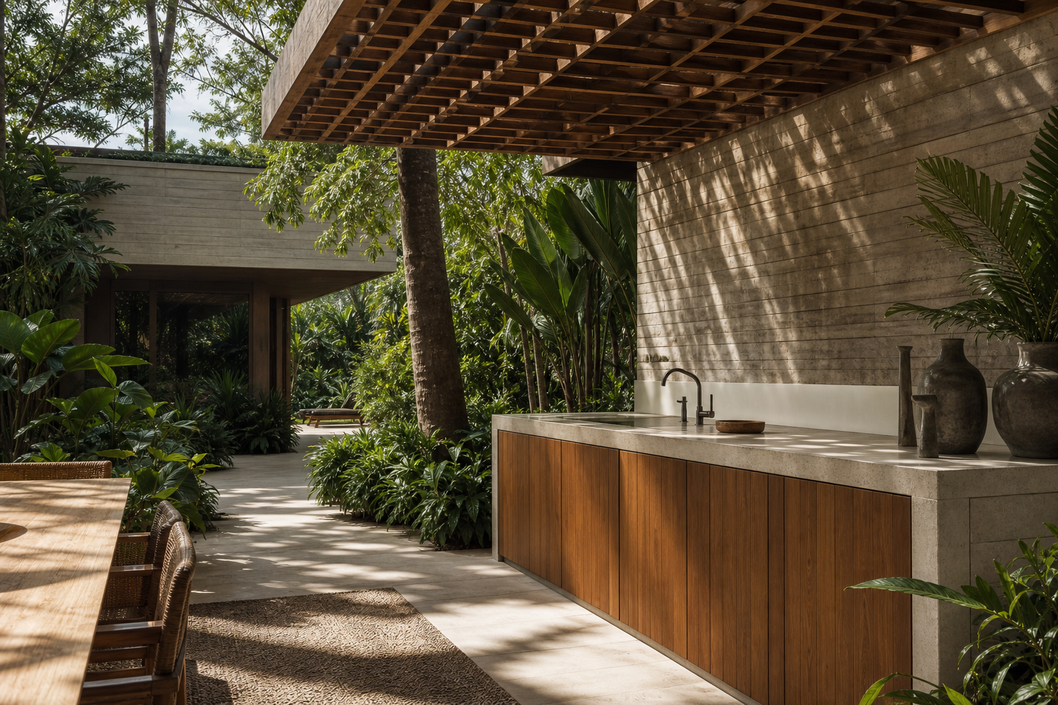 Fadior Horizon Outdoor Kitchen Suite with Staron Seamless Counter Cove — interior room context showing cabinet integration