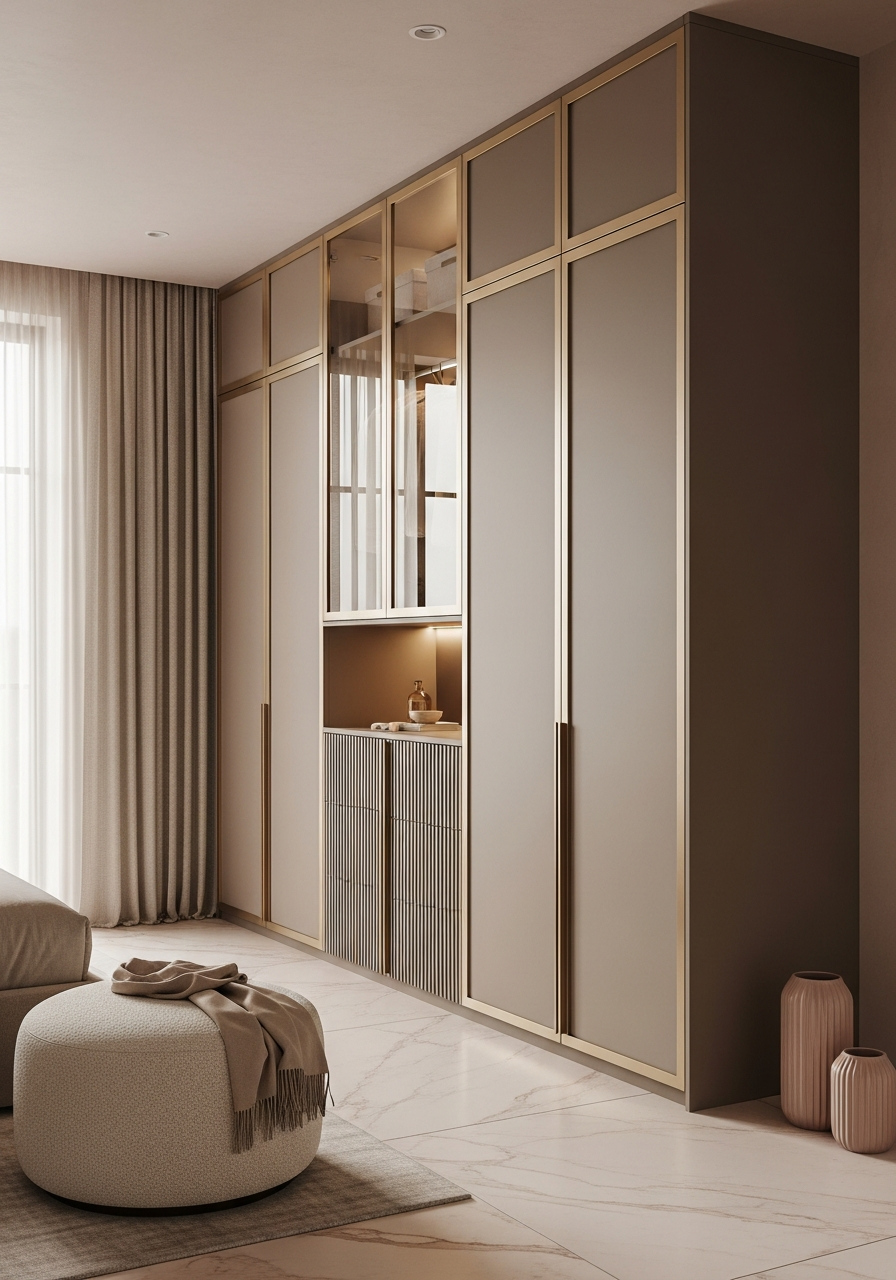 Fadior Brera Fluted Armoire — interior room context showing cabinet integration