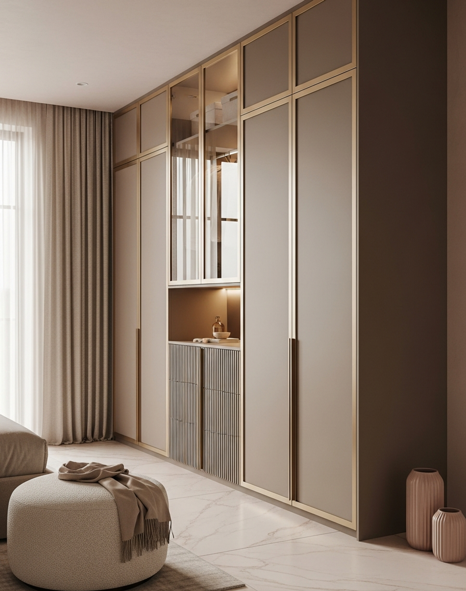 Fadior Brera Fluted Armoire — interior room context showing cabinet integration