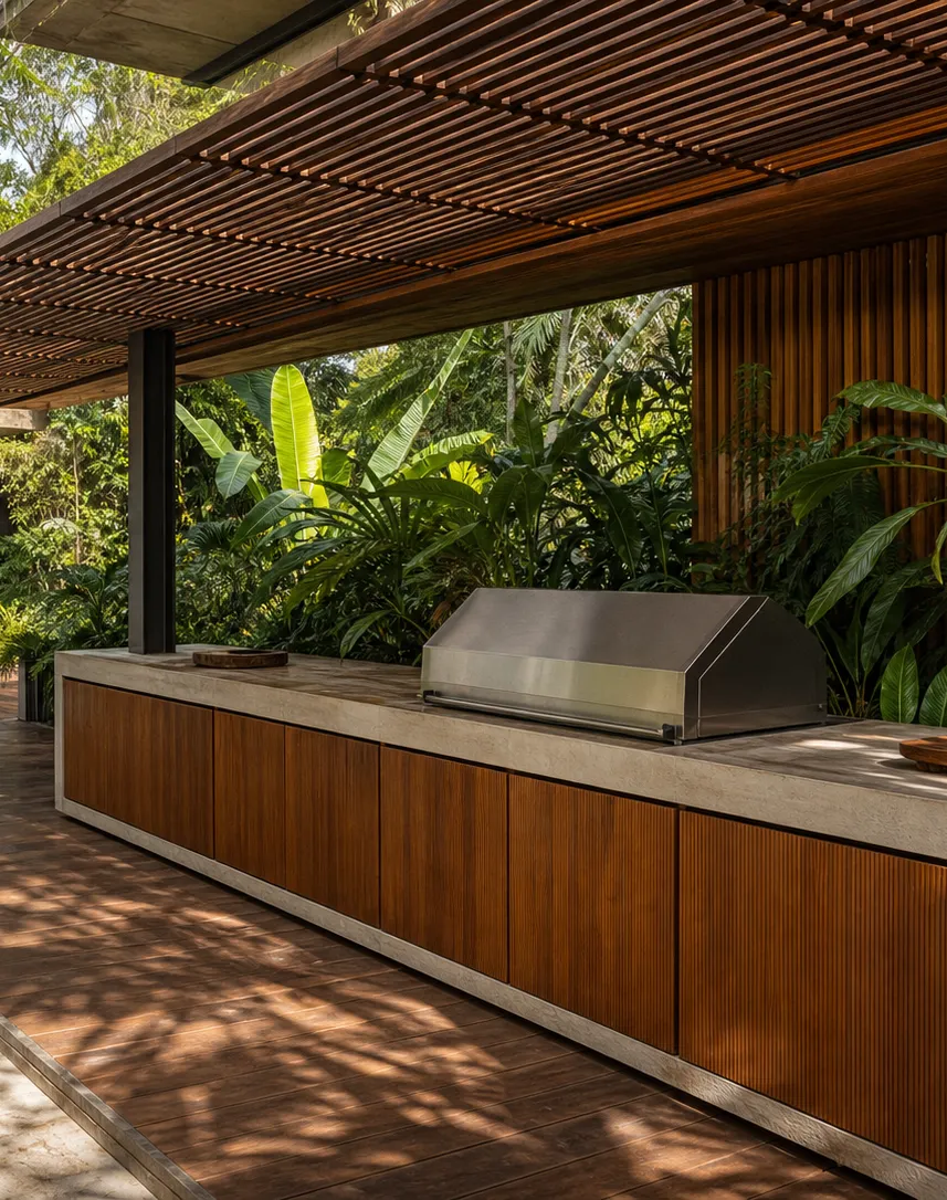 Fadior Vantage Outdoor Kitchen Suite with Emberscreen Grill Sill — interior room context showing cabinet integration