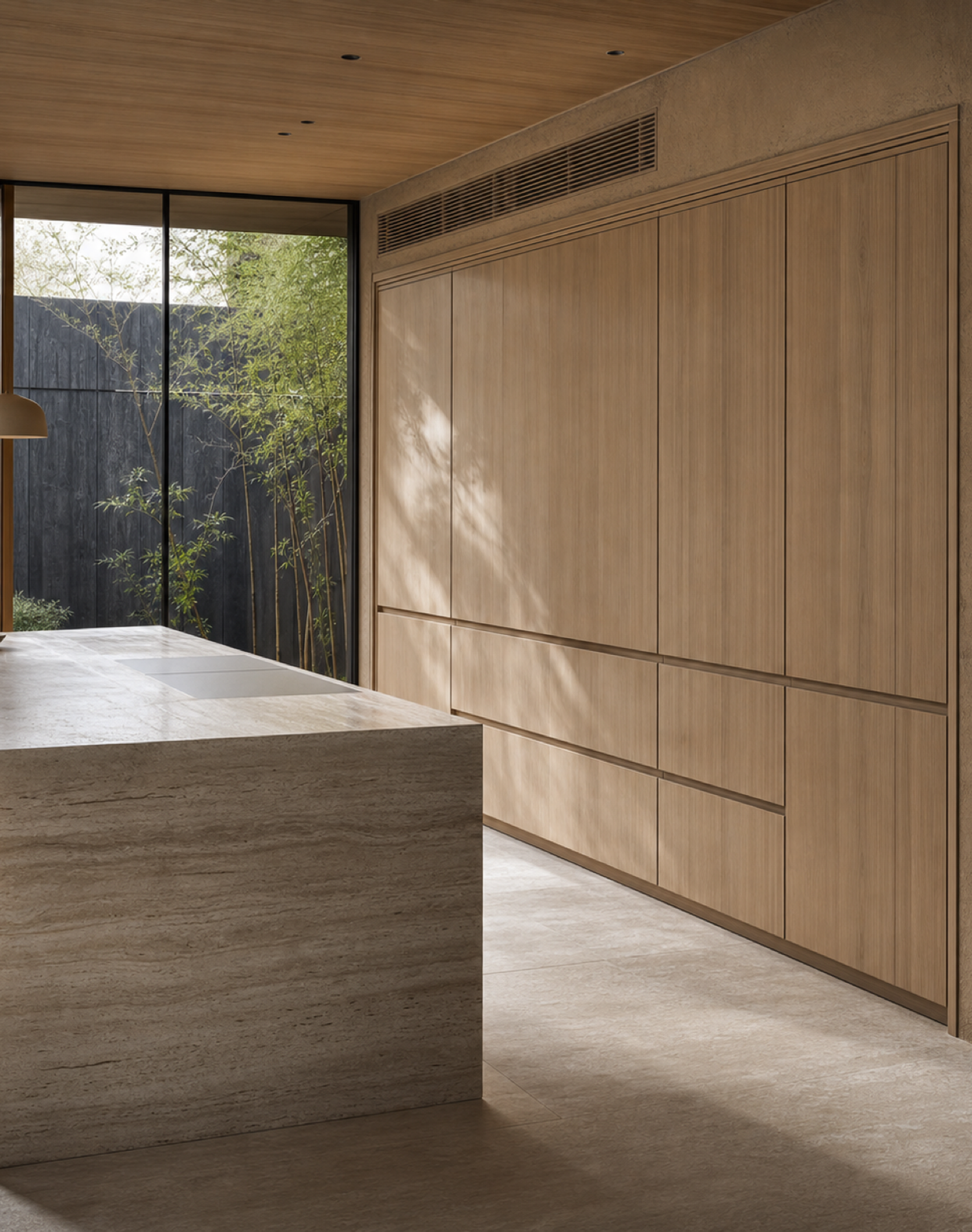 Fadior Silkstone Kitchen Suite with Concealed Induction Workwall — lifestyle setting with natural light and residential
