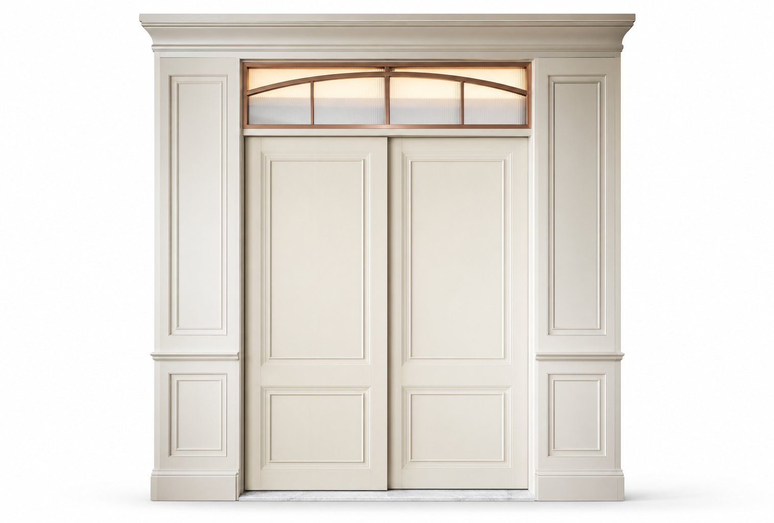 Fadior Alabaster Interior Door Suite with Bronze Clerestory Pivot Door — 304 stainless steel interior door system, front view