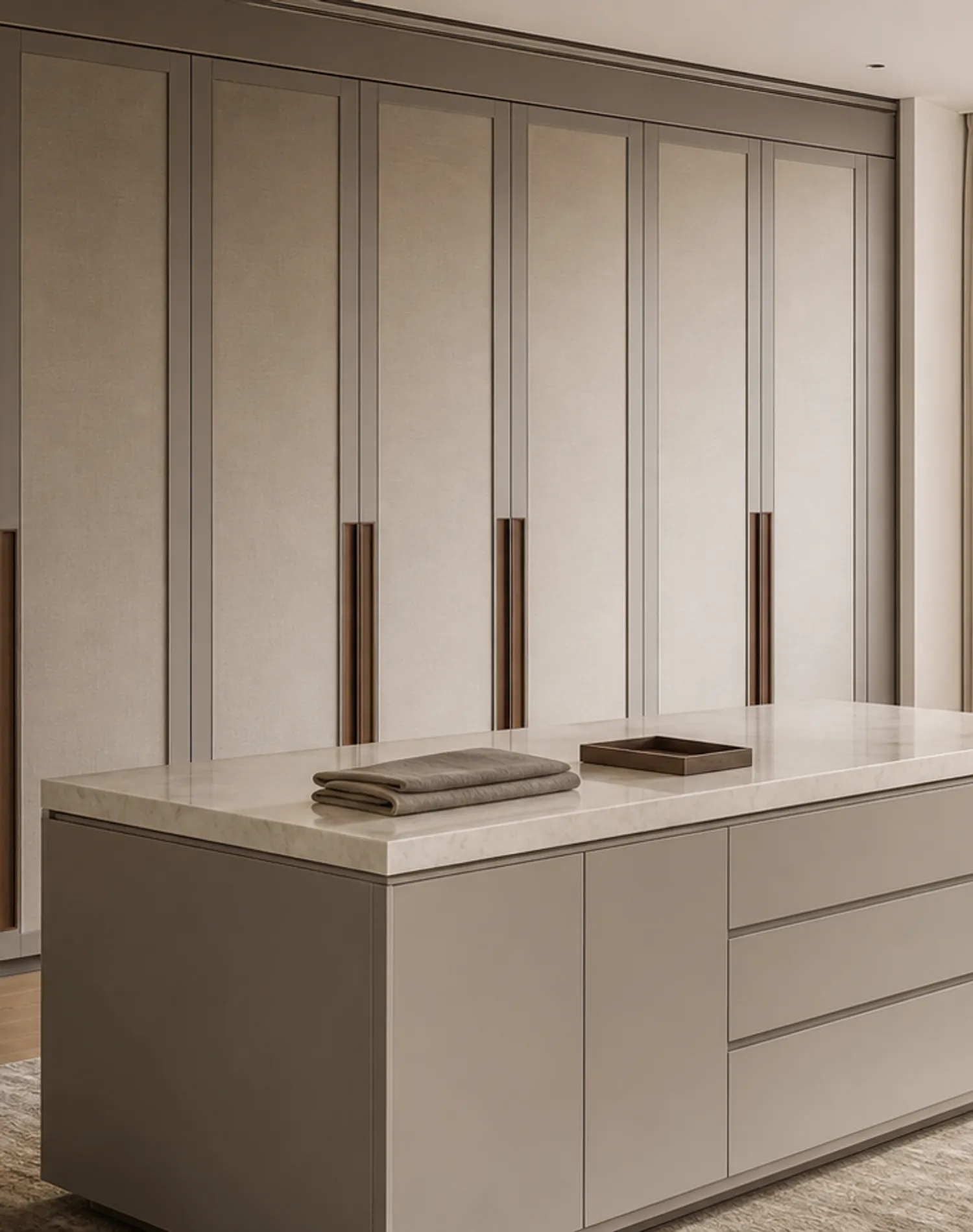 Suite de Vestidor Radiance con Isla de Cuarzo para Pared de Vestidor estudio de adaptación