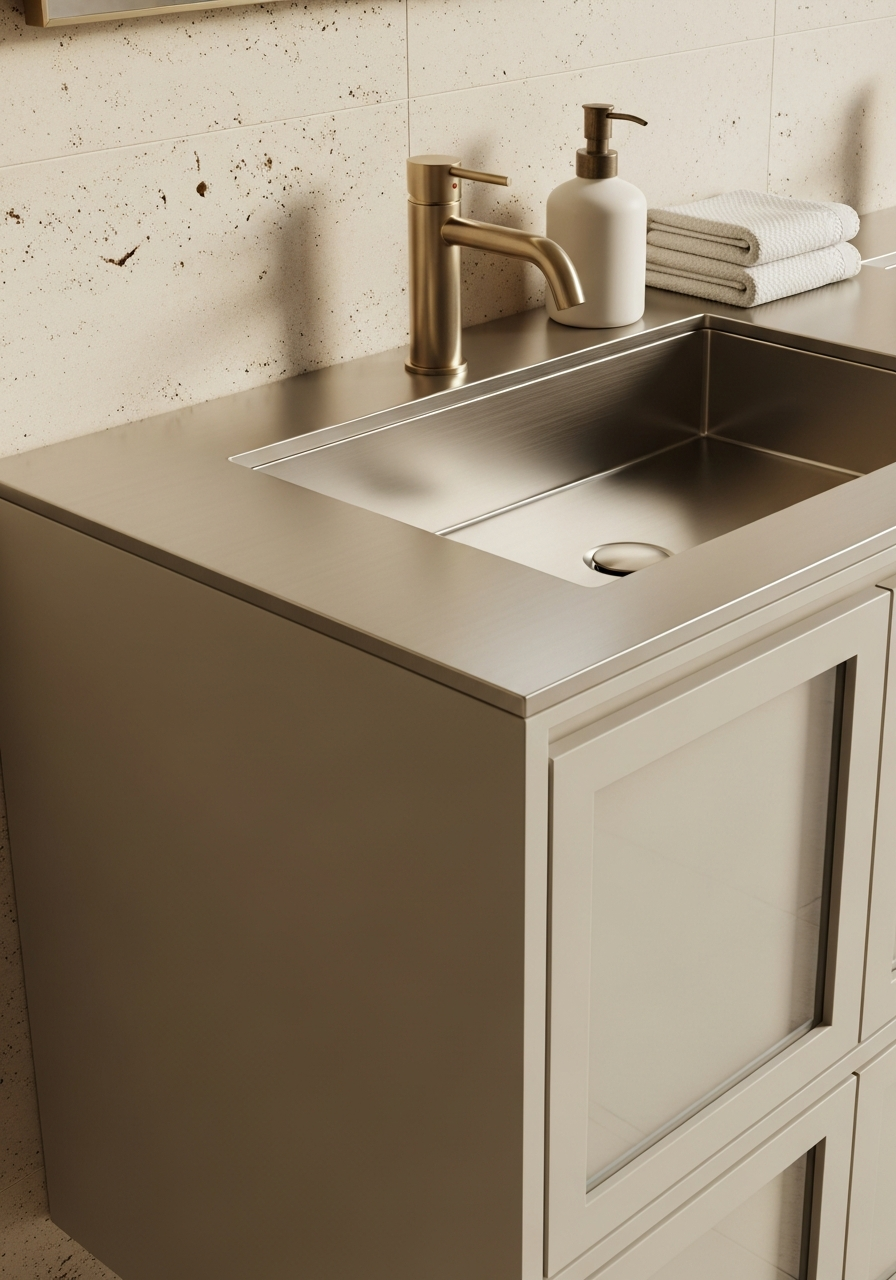 Fadior Acqua Vanity Suite — close-up of stainless steel finish and hardware detail