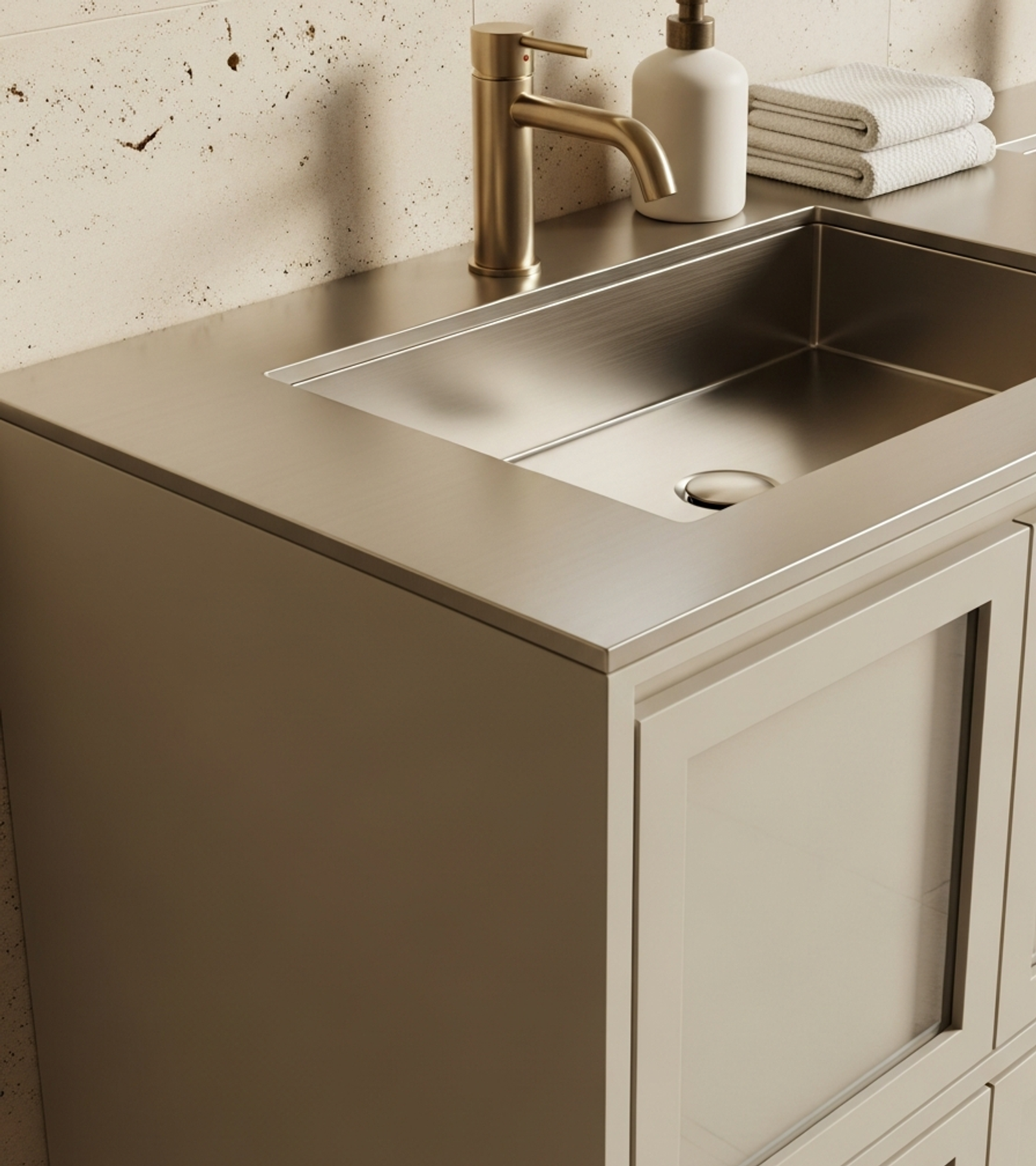 Fadior Acqua Vanity Suite — close-up of stainless steel finish and hardware detail