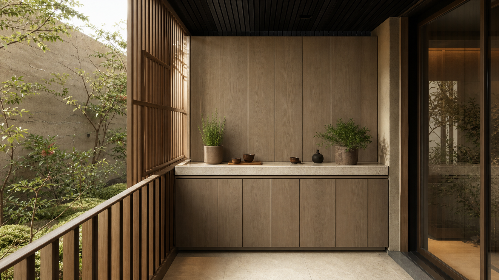 Fadior Aurora Balcony Suite with Foldaway Herb Rail — lifestyle setting with natural light and residential styling